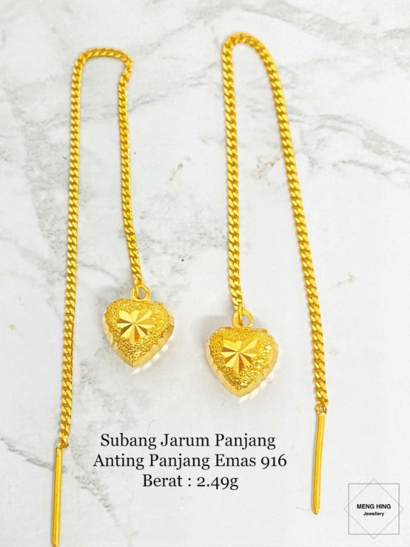 Subang Jarum Panjang Emas 916 Women S Fashion Jewellery On Carousell