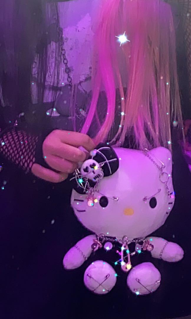 y2k goth edgy sanrio black skull hello kitty plush sling bag