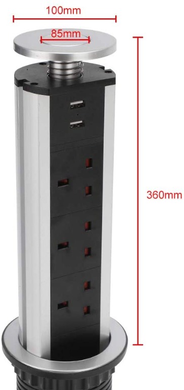 YORKING Aluminum Alloy Pop Up Socket UK Plug Sockets 2 USB Charging PortSafety Switch Kitchen Utility Tool 