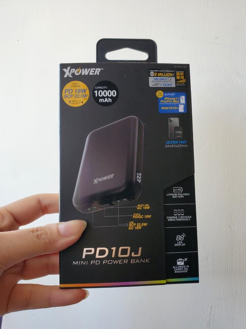 全新Xpower 10,000Mah Pd尿袋Pd10J Mini 充電器快充尿袋Pd Power Bank Charger, 手提電話,  電話及其他裝置配件, 電池及充電器- Carousell