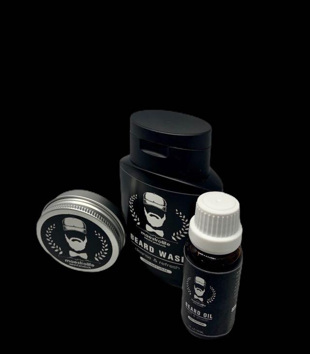 Beard Care Starter Kit with Oil, Balm and Wash Combo for beard styling