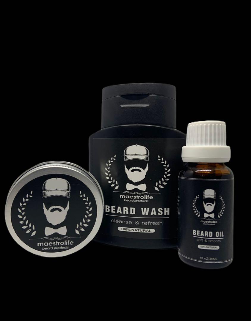 Beard Care Starter Kit with Oil, Balm and Wash Combo for beard styling
