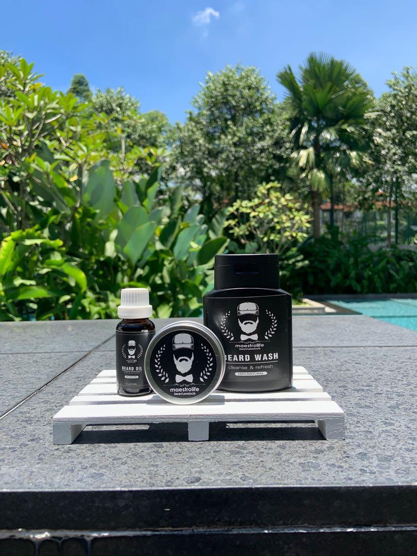 Beard Care Starter Kit with Oil, Balm and Wash Combo for beard styling
