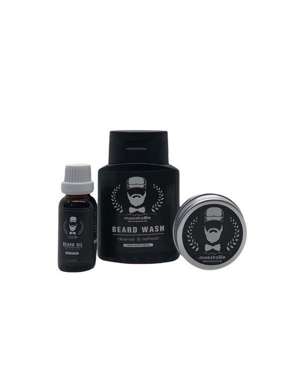Beard Care Starter Kit with Oil, Balm and Wash Combo for beard styling