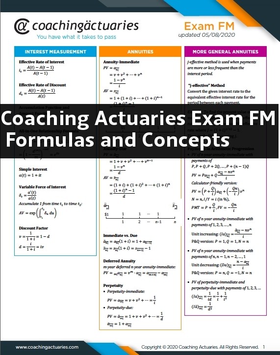 Coaching Actuaries SOA Exam FM (Financial Mathematics) Formula Sheet