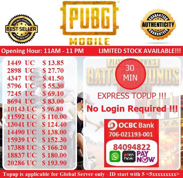 Out Of Stock Express Topup Cheapest Pubg Mobile Uc For Global Server Video Gaming Gaming Accessories Game Gift Cards Accounts On Carousell