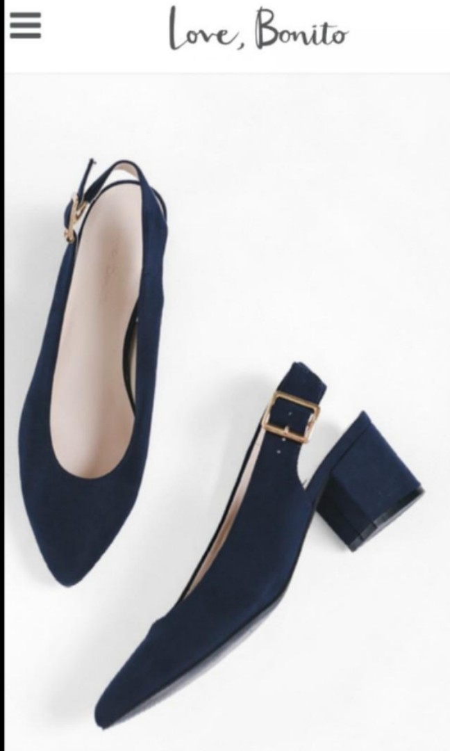 Love Bonito navy blue slingback pumps, Women's Fashion, Footwear, Heels