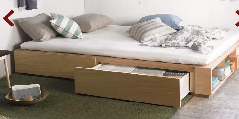 Muji Storage Bed Double (Oak), Furniture & Home Living, Furniture, Bed