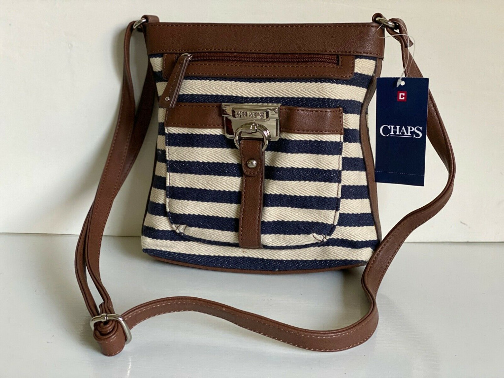 NEW CHAPS RALPH LAUREN RACHAEL NAVY WHITE HOUNDSTOOTH CROSSBODY SLING BAG PURSE
