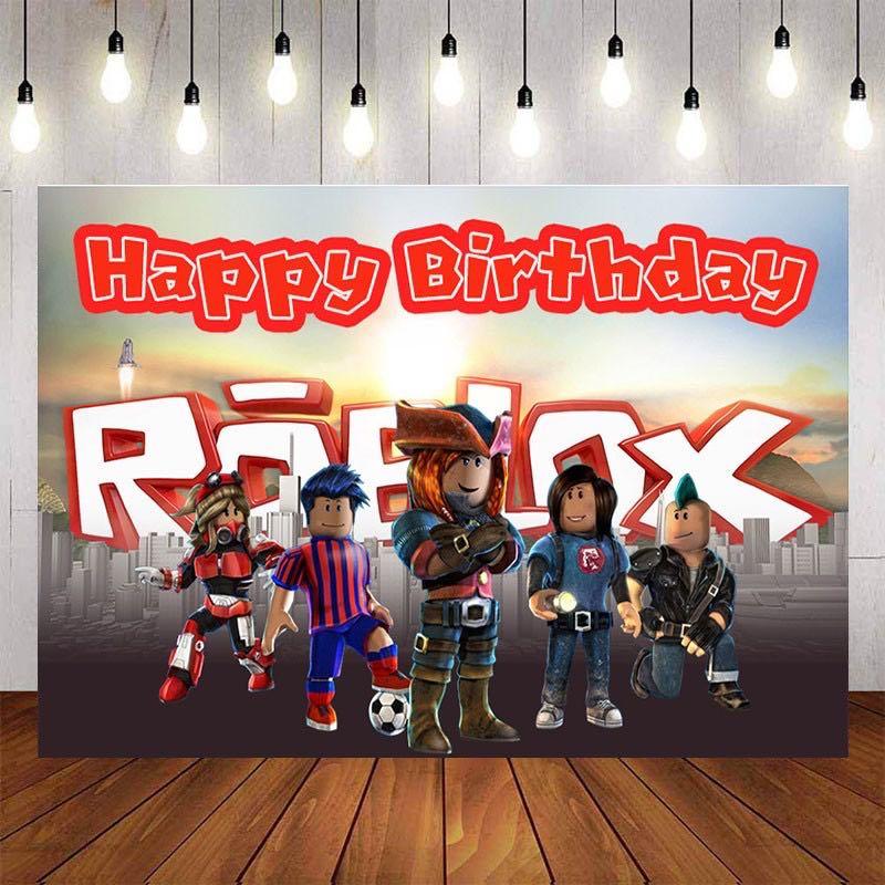 x2 Personalised Birthday Banner Roblox Children Kids Party Decoration Poster 32 
