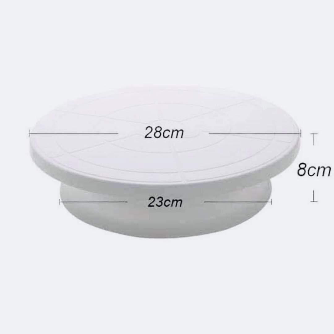 Rotating cake stand (Category: Bakeware) located in Taguig. Submitted by i_am_blessygrei (Listing ID 1048856750, Image 3). Description: 🔸️360 Rotating Cake Stand ▪️size: 23/28cmx8cm for pickup only.
