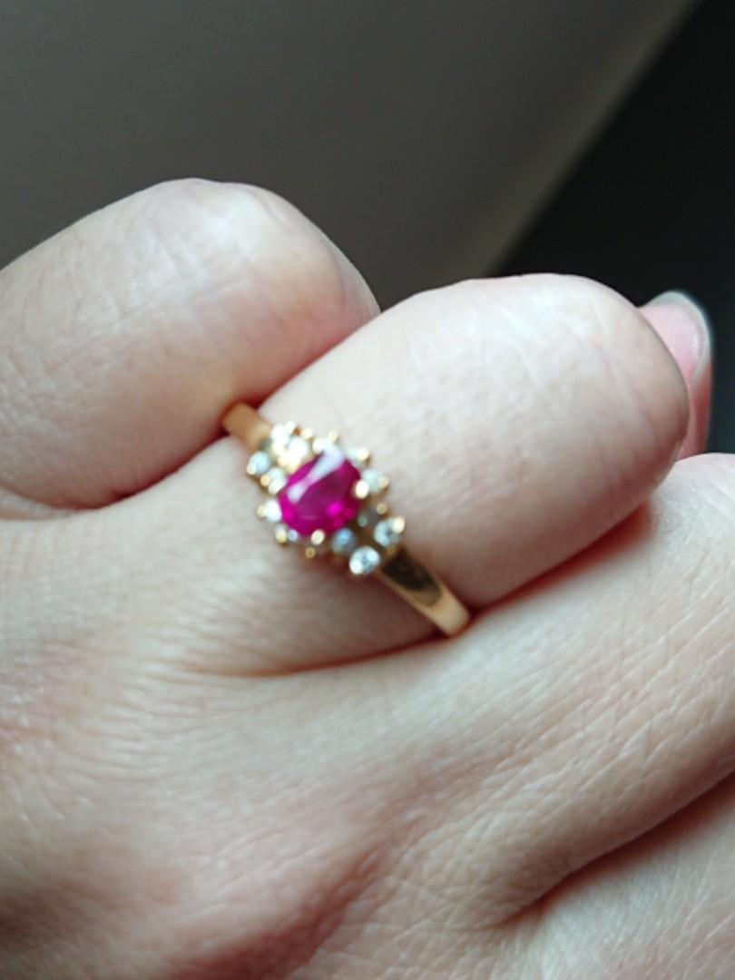 Vintage Ruby ring (Category: Precious Stones) located in Singapore. Submitted by singaporepearl (Listing ID 1048874534, Image 3). Description: Natural Ruby and solid 14 K Ring Ruby 0.59 Carat 14 K solid yellow gold. Very new and pretty Side stones are Zirconium. Ring size US 7..