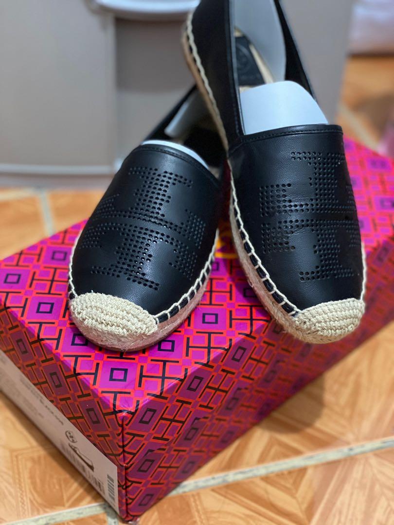 Tory burch black leather sale espadrilles