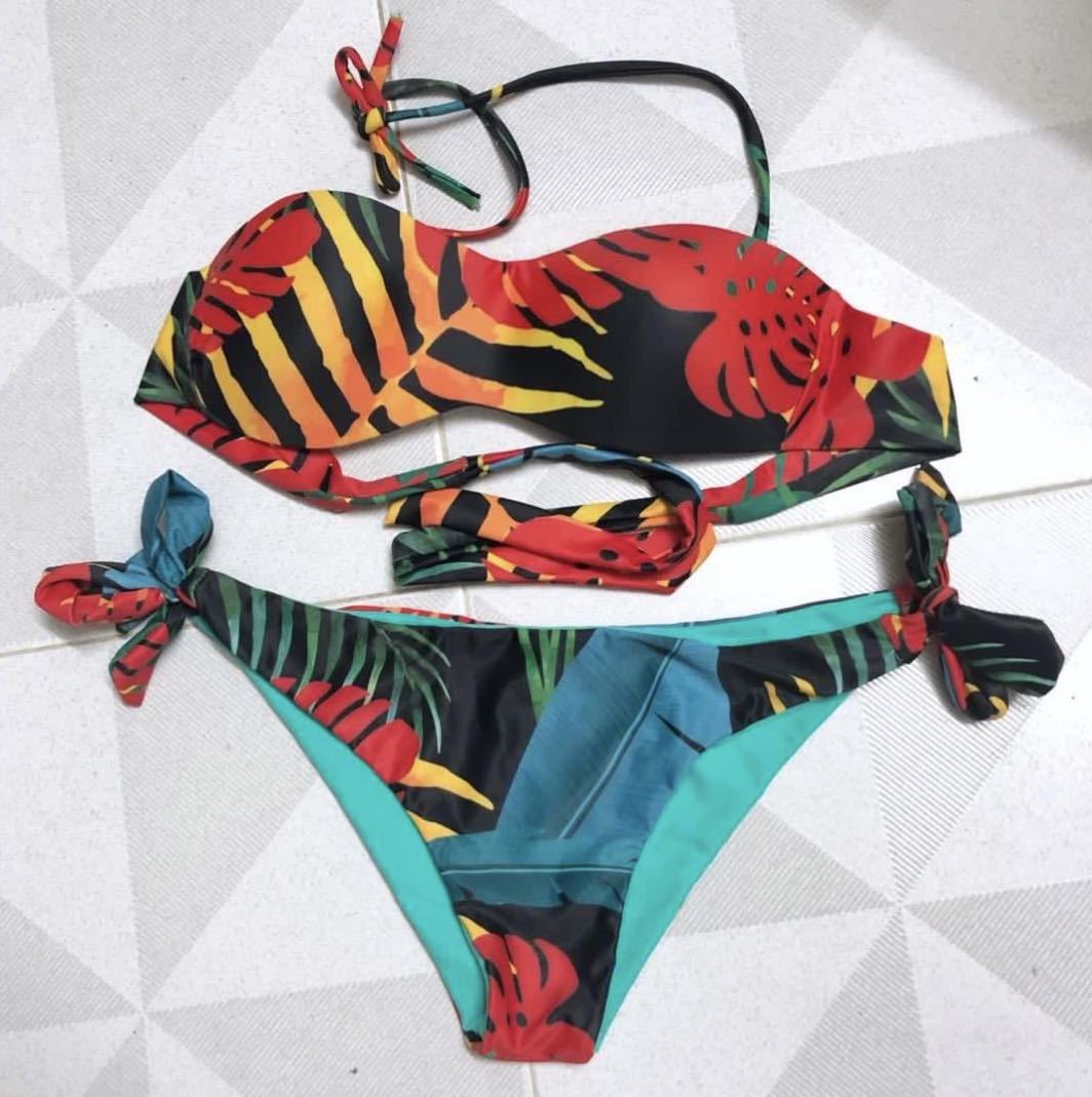 tropical print bikini set