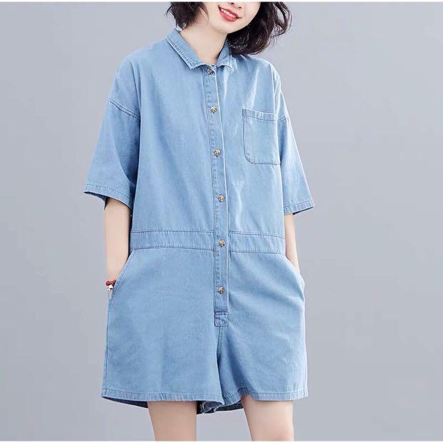 oversized denim romper