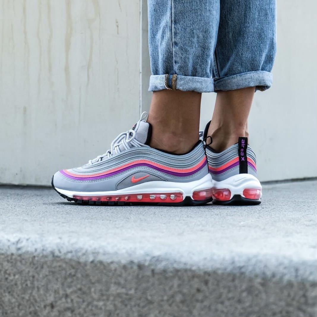 7 W] Air Max 97 Wolf Grey/Solar Red, Women's Fashion, Footwear, Sneakers on Carousell