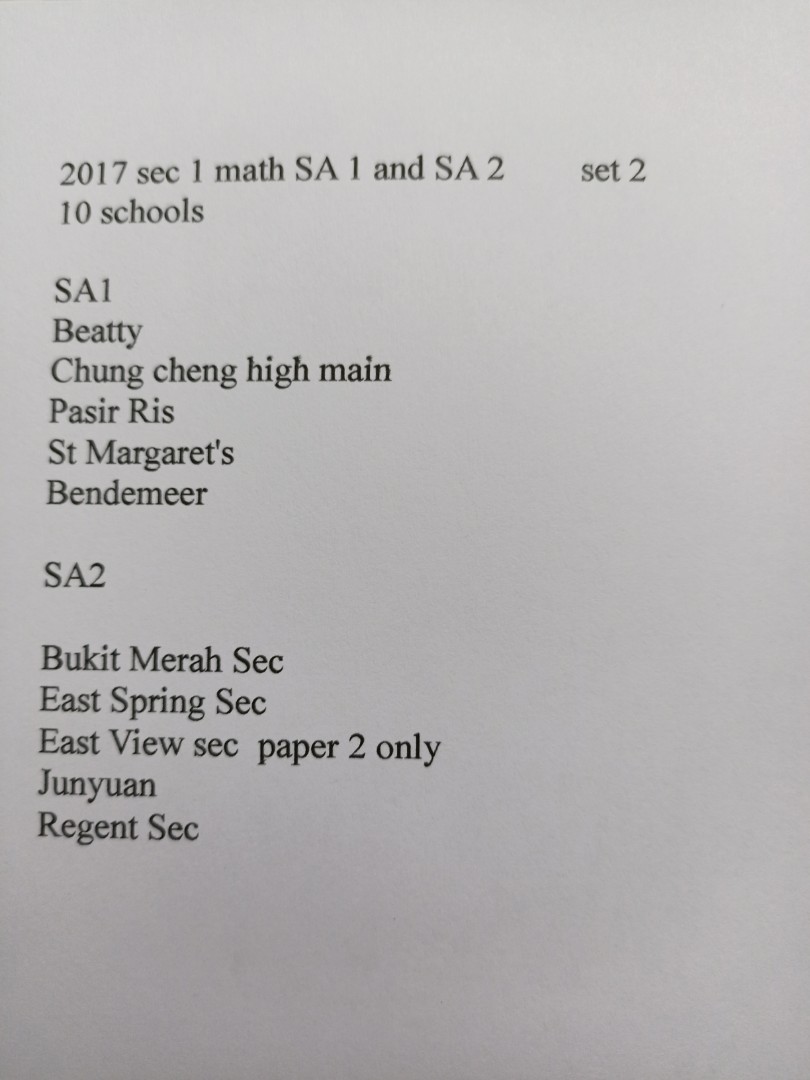 2017 sec 1 express math SA1 and sa2 exam papers set 2, Everything Else ...