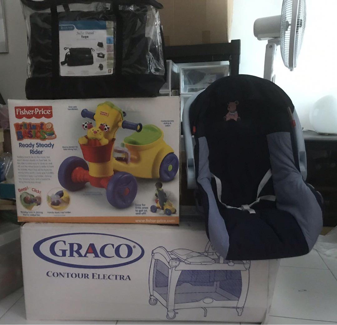 Crib + Rider + Bucket seat+ Baby bag for 50, Babies & Kids, Infant