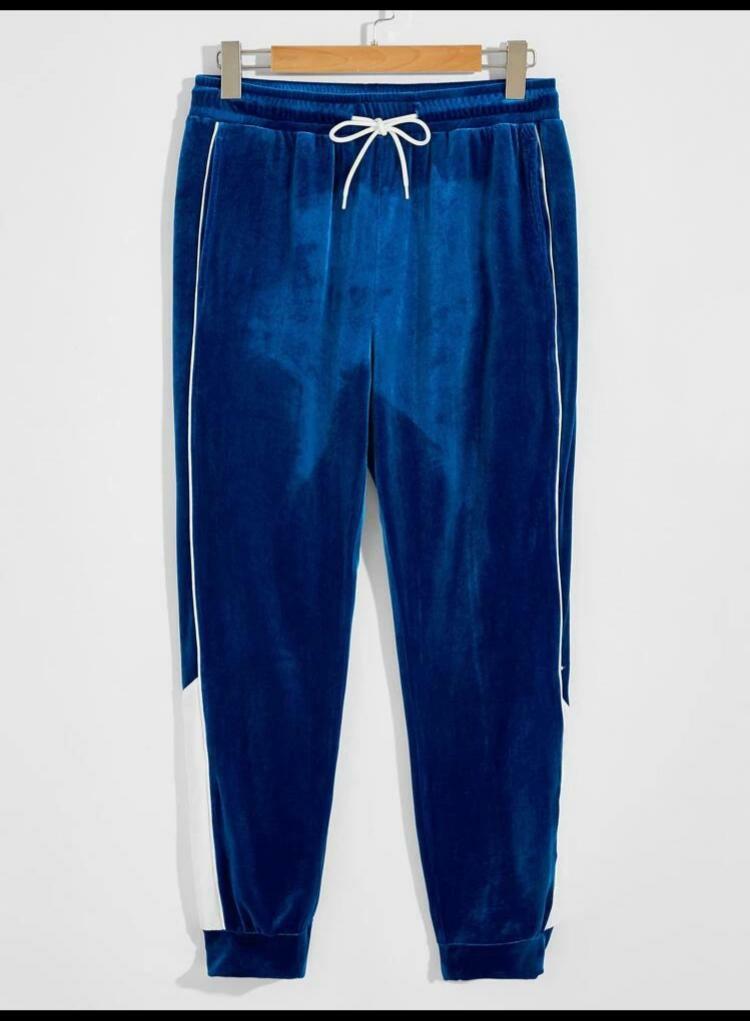 Navy blue velvet joggers clearance
