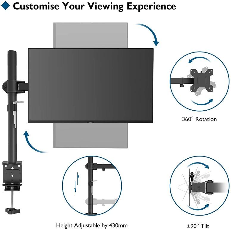 BONTEC Single Arm Desk Mount Ergonomic LCD LED Computer Monitor Bracket ...