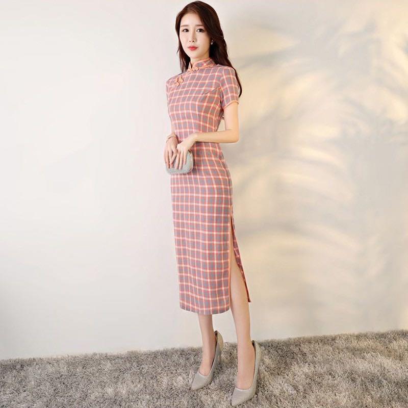Checkered Cheongsam Women s Fashion Dresses Sets Jumpsuits on Carousell