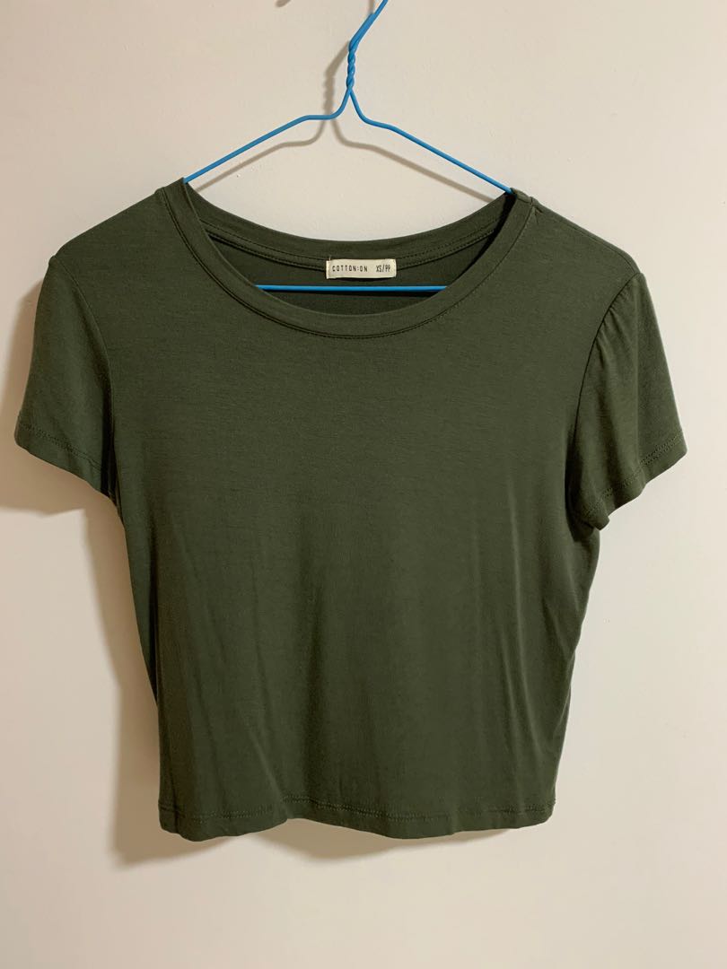 Cotton On Army Green Crop Top, Women's 