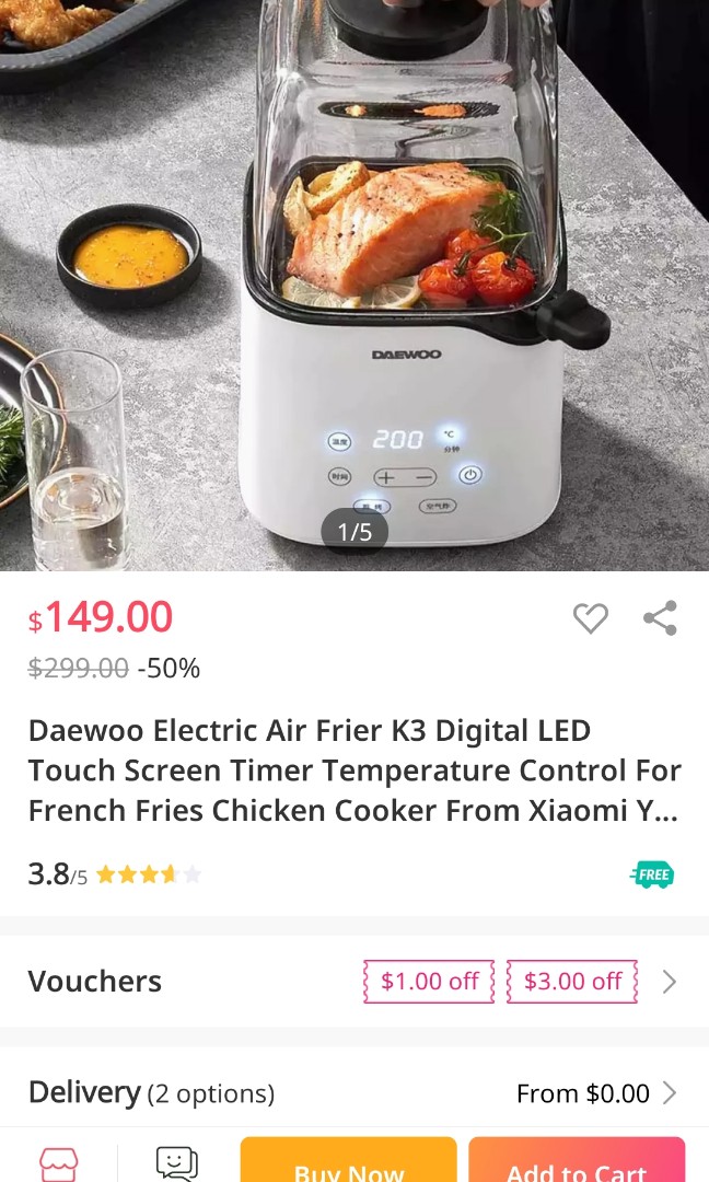 Daewoo k3 electric airfryer, TV & Home Appliances, Kitchen Appliances