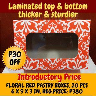 Floral Red Cake Cupcake Pre-formed Pastry Box 6 x 9 x 3 inches