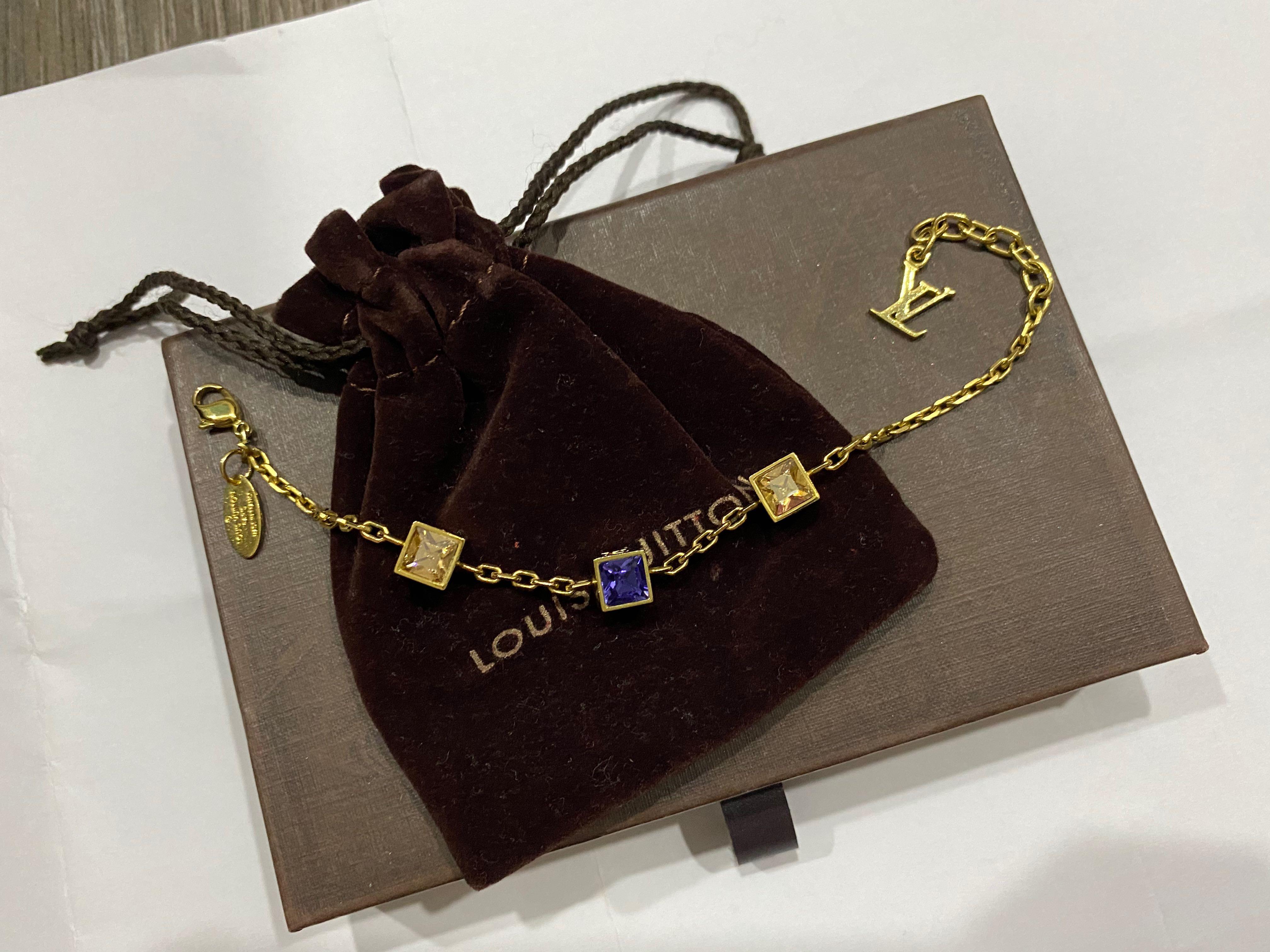 Louis Vuitton gamble crystal gold tone bracelet, Women's Fashion