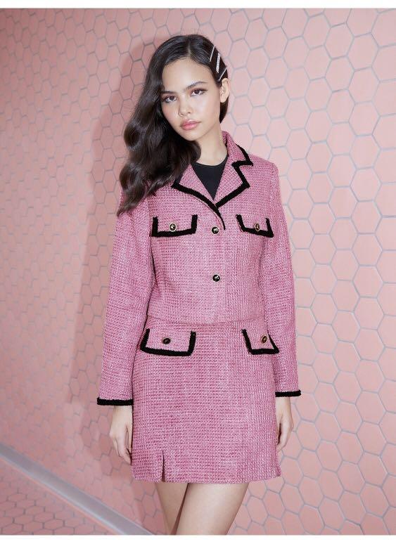 Pink tweed jacket and skirt