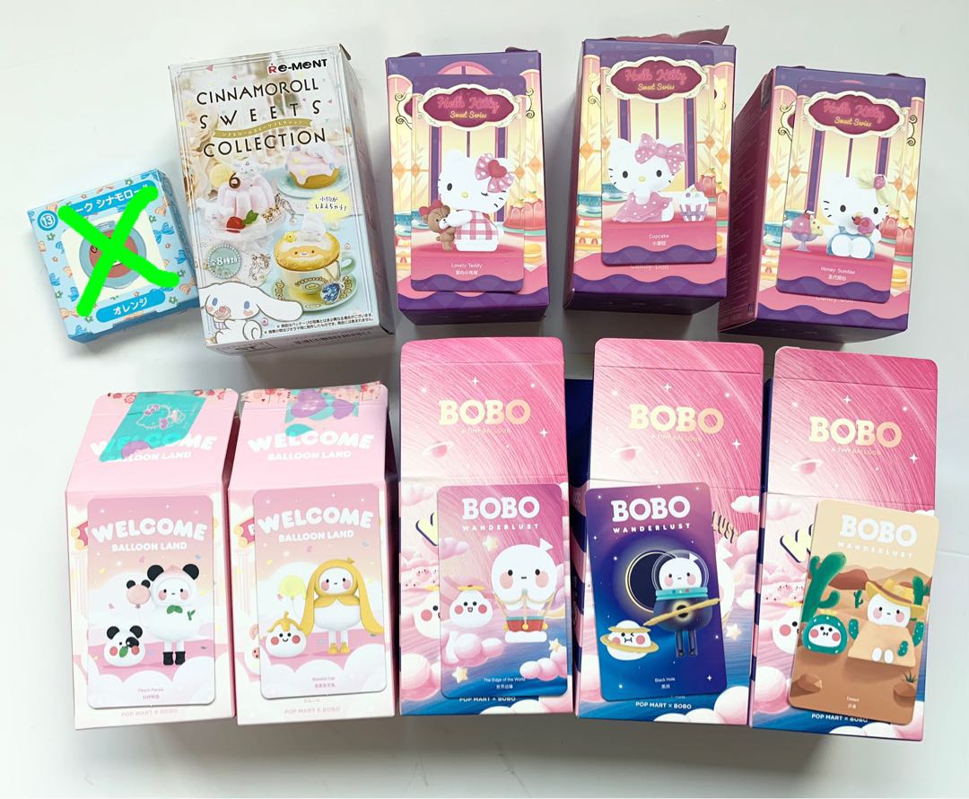 Popmart Bobo & Coco Wanderlust / Sanrio Hello Kitty / Cinnamoroll Blind Boxes, Hobbies & Toys, Toys & Games on Carousell