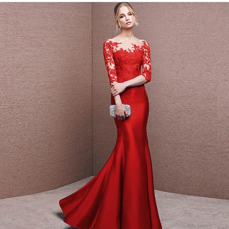Red lace mermaid clearance dress