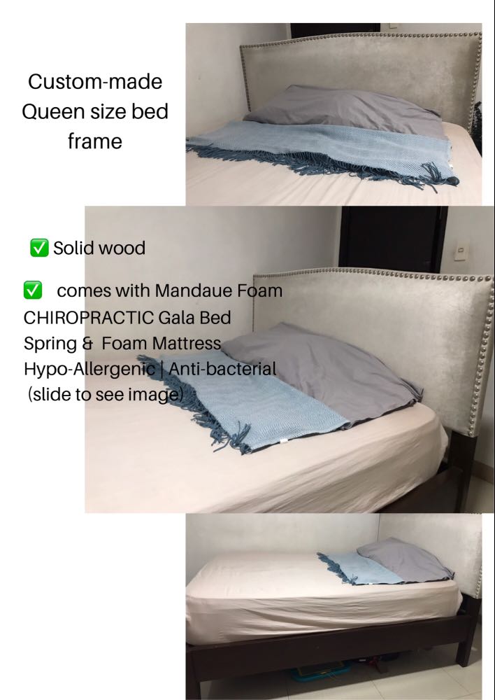 Preloved Custom Made Solid Wood Queen Size Bed With Spring Foam Mattress Furniture Home Living Frames Mattresses On Carou Preloved Custom Made Solid Wood Queen, Custom Made Queen Size Bed Frame