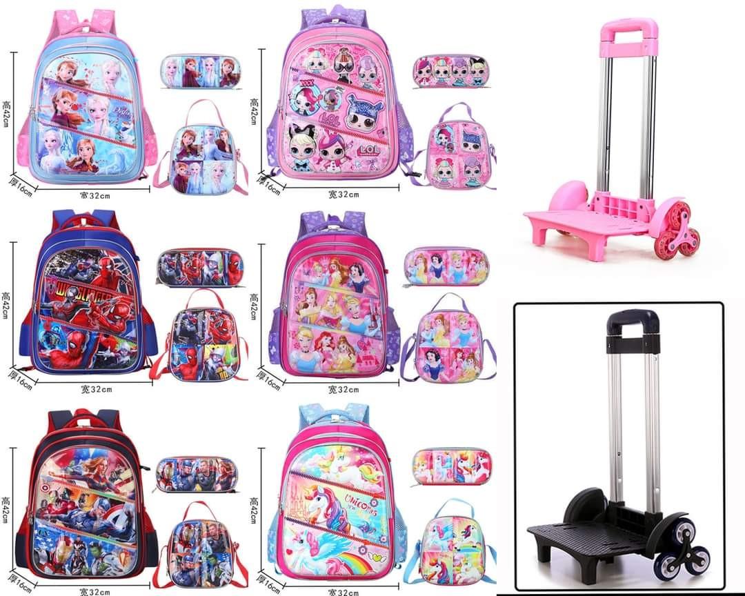 Character trolley top school bags