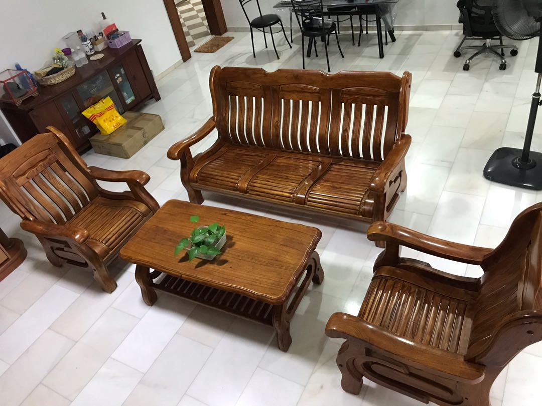 Wood Sofa set, Furniture & Home Living, Furniture, Sofas on Carousell