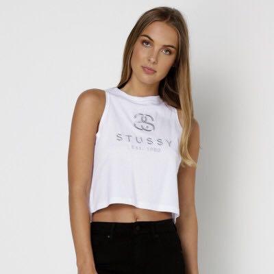 Stussy Crop Top (Category: Women's Clothes) located in Sydney. Submitted by talia_02 (Listing ID 1049173344, Image 1). Description: White Stussy Crop Top Size 10 In perfect condition! Bought for $49.95 .