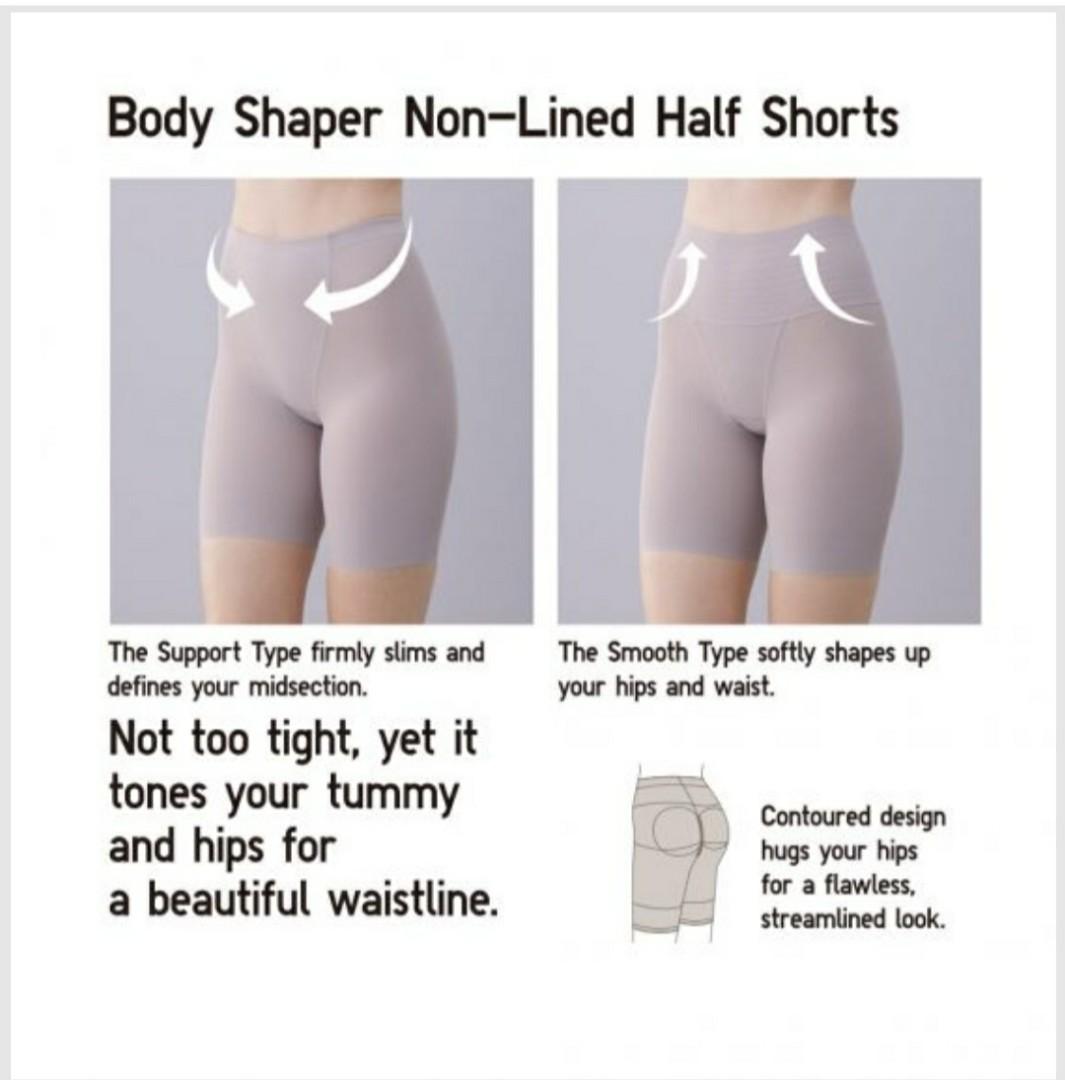 Uniqlo body shaper non-lined half shorts in khaki, Women's Fashion, New  Undergarments & Loungewear on Carousell