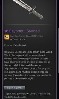 WTS csgo knife bayonet stained FT