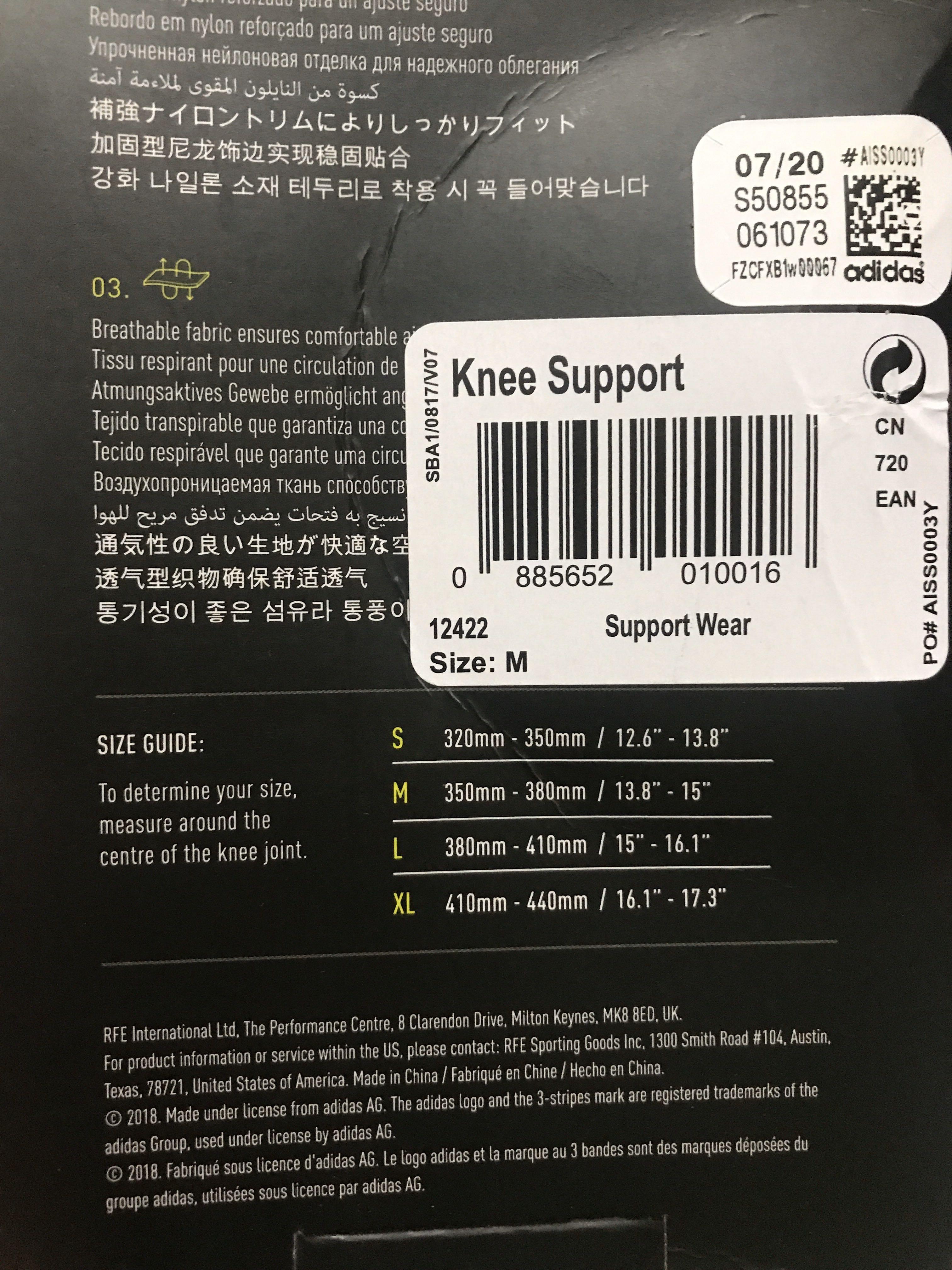 Adidas knee sleeve guard support, Health & Nutrition, Braces, Support