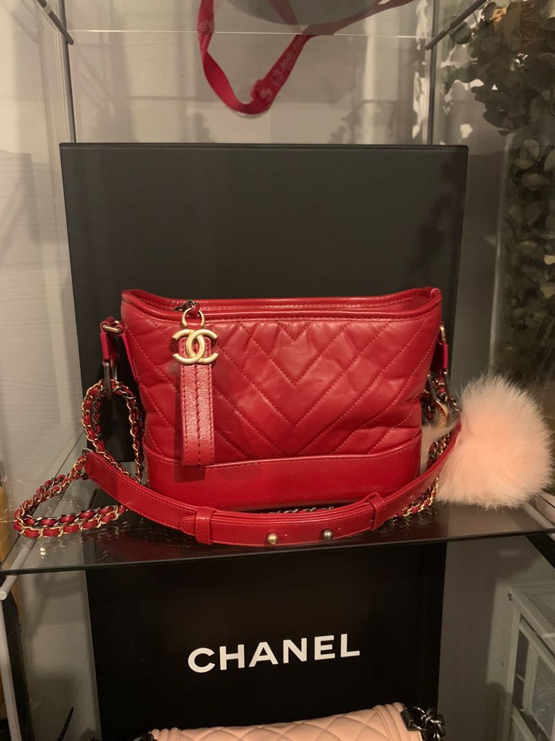 Chanel Gabrielle Backpack, Coral Red Calfskin, Preowned in Box WA001