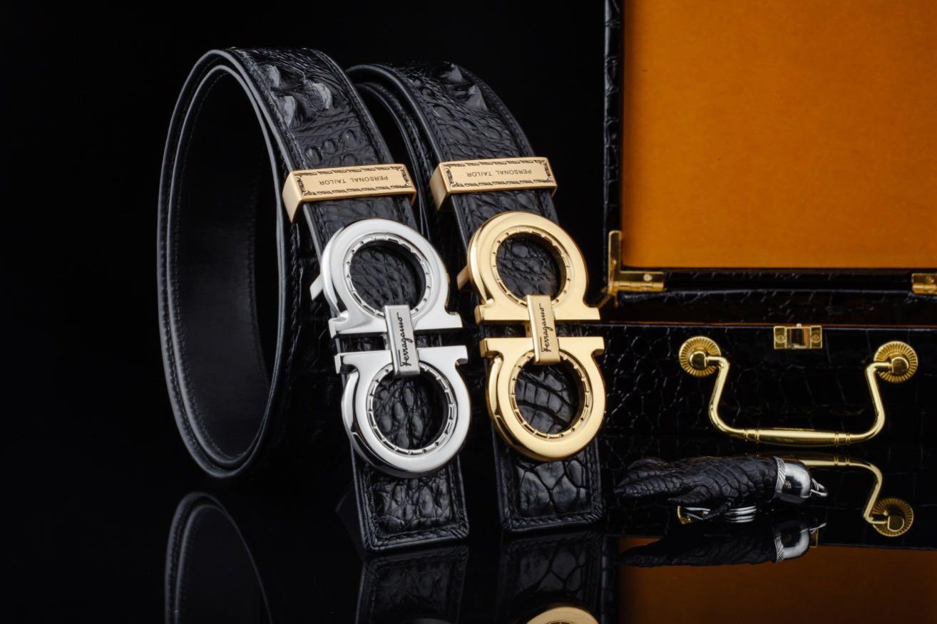Ferragamo crocodile leather series classic steel buckle