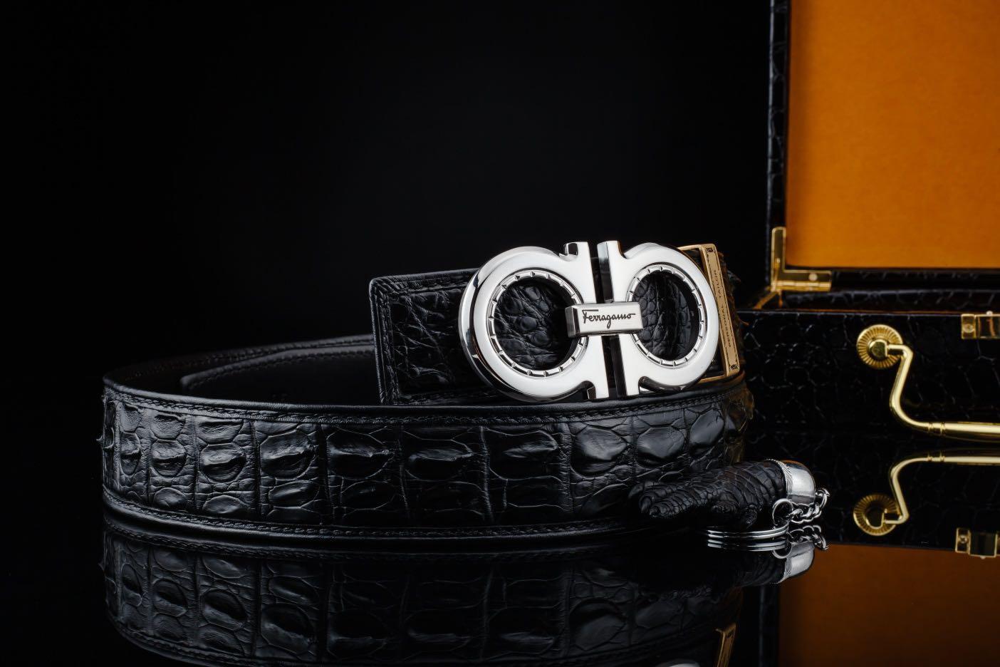 Ferragamo crocodile leather series classic steel buckle