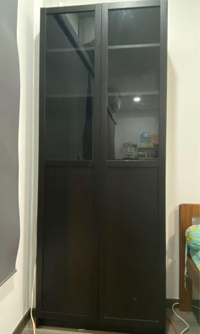 Ikea Billy Bookshelf Display With Glass, Black Brown Billy Bookcase With Doors
