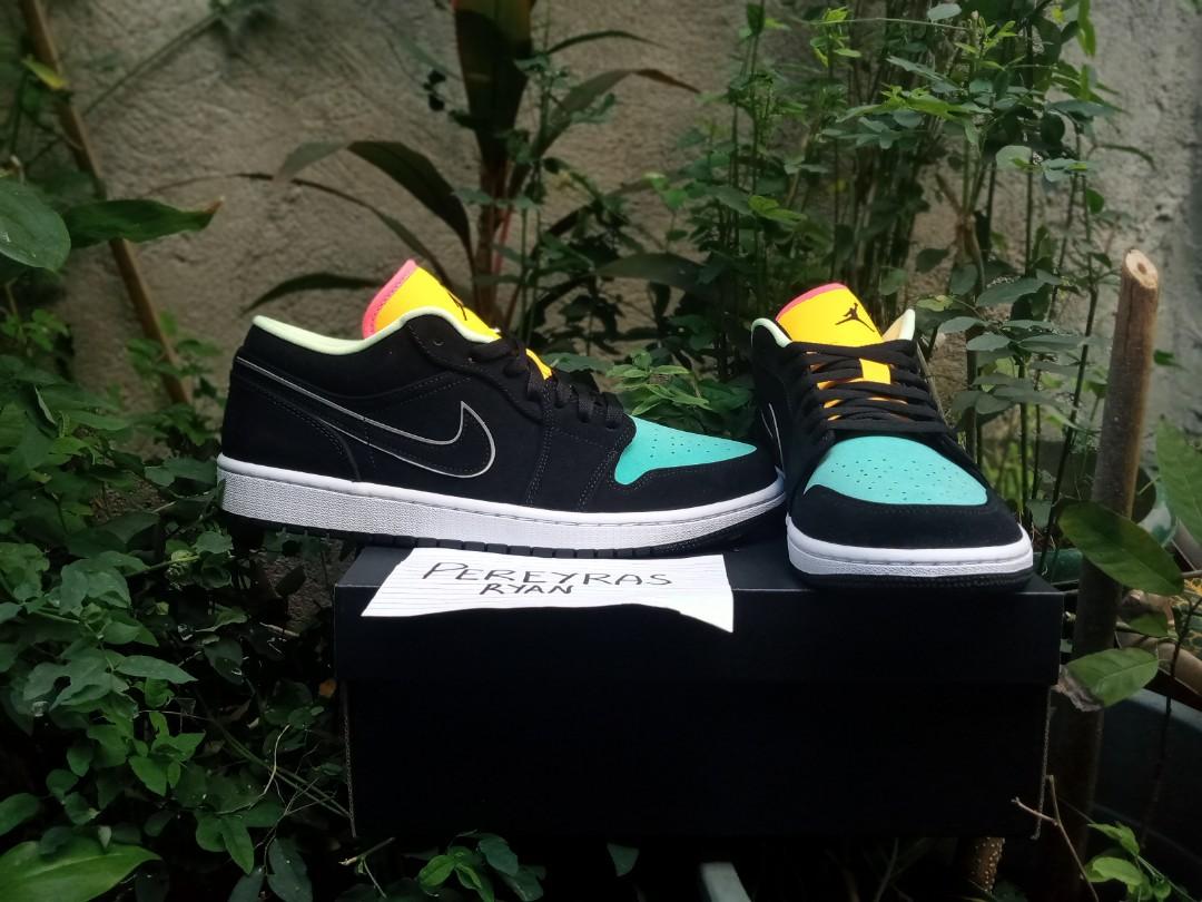 jordan 1 low black aurora green laser orange