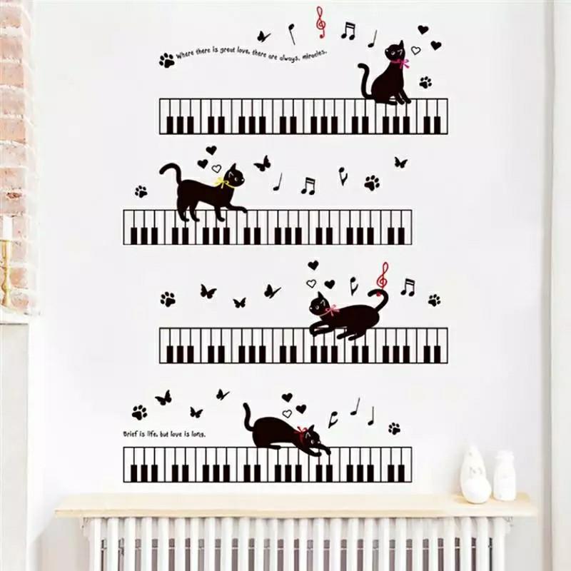 Music Cat On The Piano Wall Stickers For Kids Rooms Bedroom Art Background Wall Decor Furniture Home Living Home Decor Wall Decor On Carousell