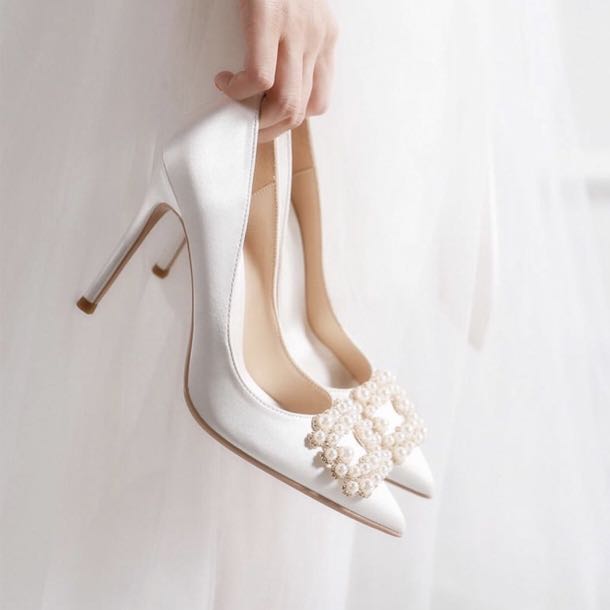 Off white heels wedding Women s Fashion Footwear Heels on Carousell