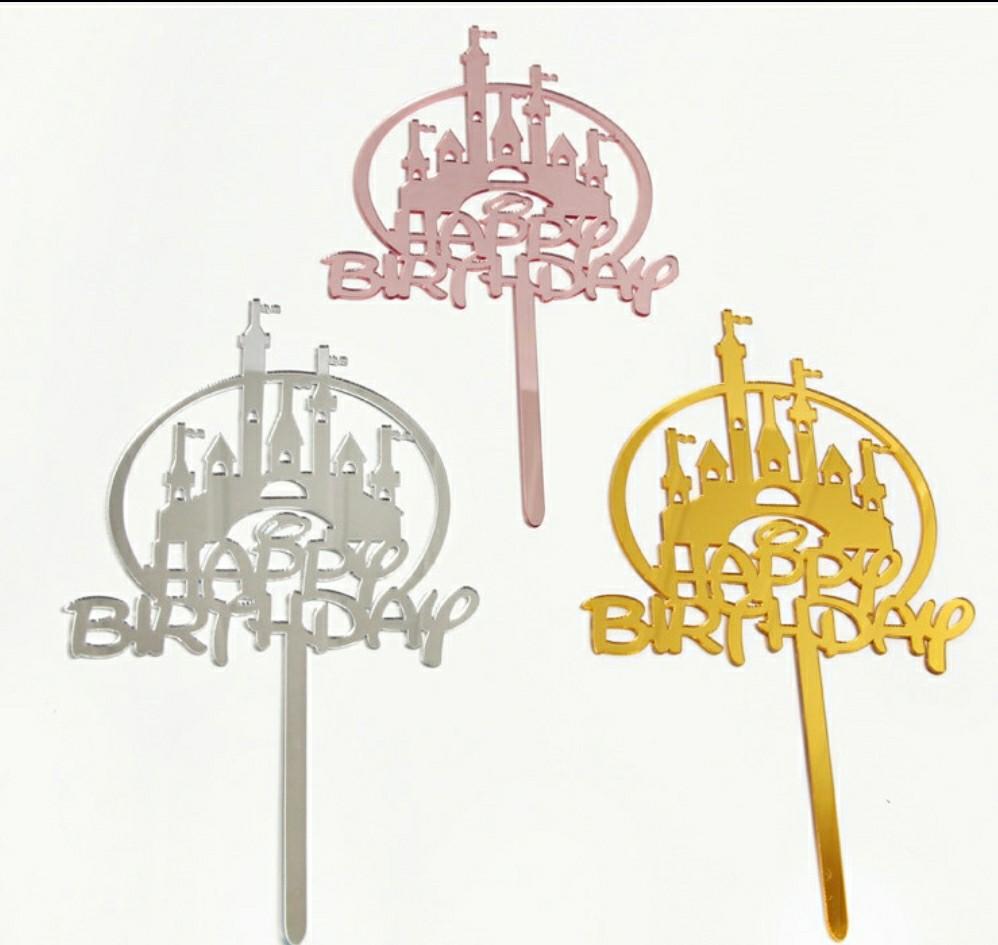 Premium Castle 'Happy Birthday' Cake topper (Gold / Rose gold/ Silver
