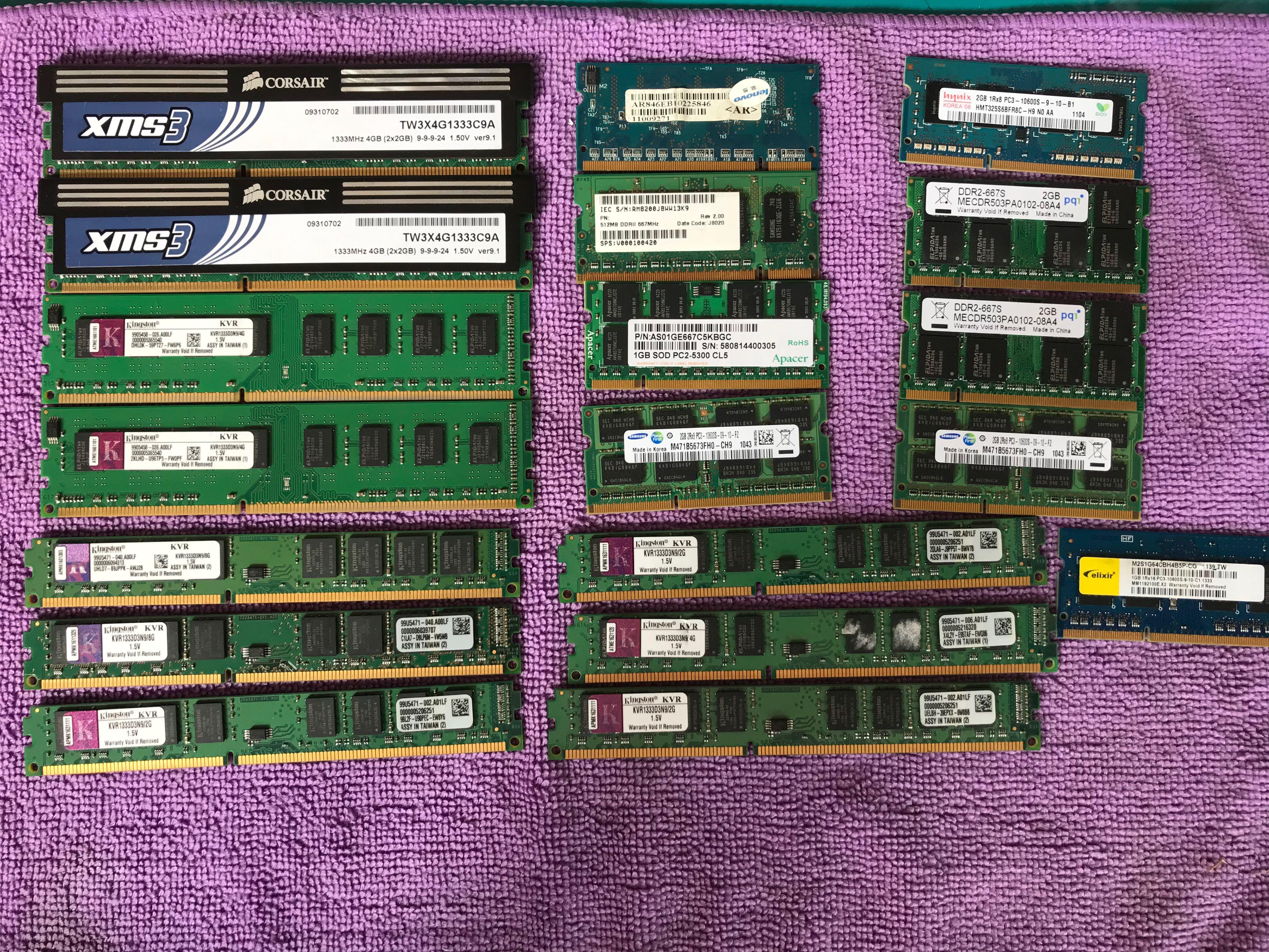 RAM memory (Category: Desktops) located in Kuala Lumpur. Submitted by dinosharti (Listing ID 1049381645, Image 1). Description: Price starts from RM10 I can install for you, Whatsapp to check compatibility. Desktop RAM: Corsair XMS3 kit 2GBx2 1333Mhz Kingston DDR3 1333Mhz 2/4 Laptop RAM: DDR2 512mb DDR2 1GB DDR2 2GB 667Mhz DDR3 1GB 1333Mhz DDR3 2GB 1333Mhz You can upgrade your old desktop and laptop to make it faster..