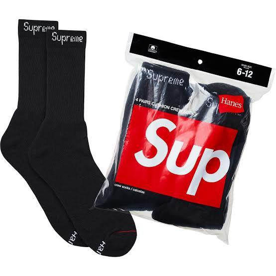 100% Authentic Supreme x Hanes Crew Socks Black White Red Label Logo 1 PAIR ONLY 