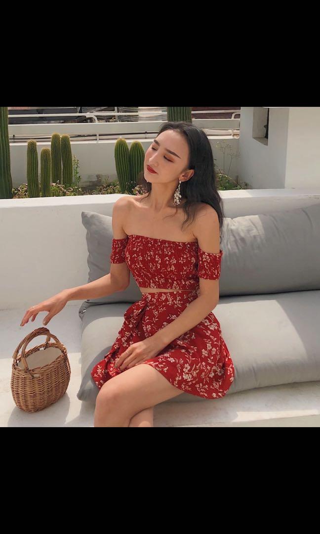 zaful off shoulder cinched floral set Women s Fashion Swimwear